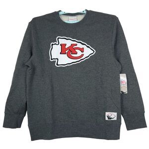 KC Chiefs Mitchell & Ness NFL 2XL XXL Crew‎ Fleece Cut & Sew Logo Gray NWT